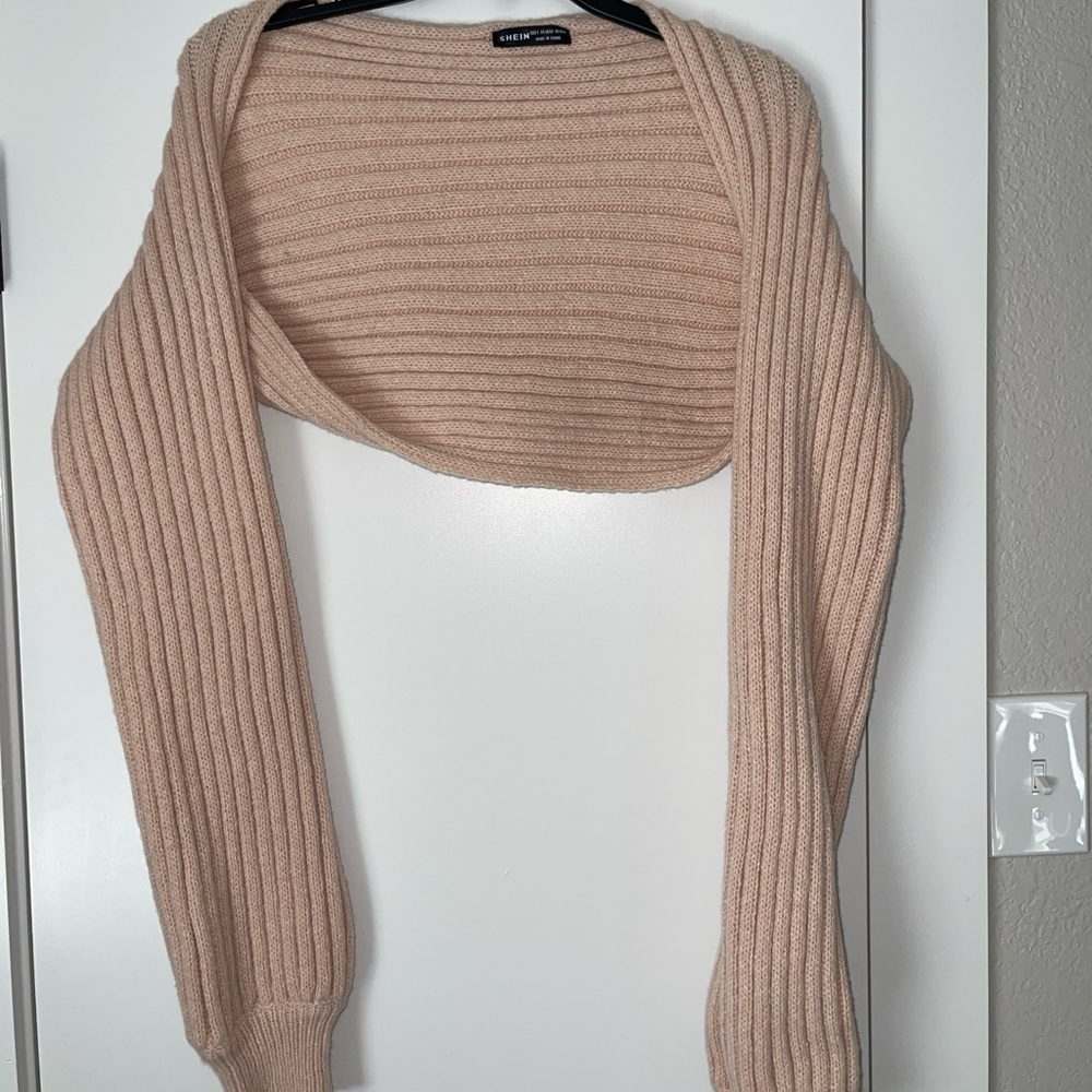 SHEIN Cream Ribbed Knit Shrug Sweater
